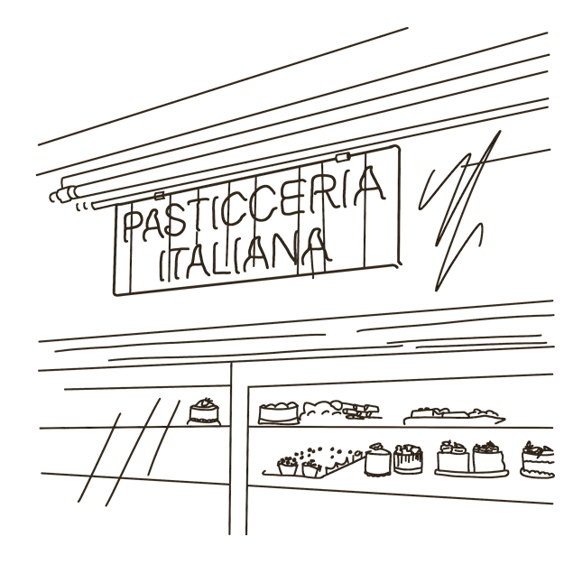 illustration of La Bella Ferrara storefront