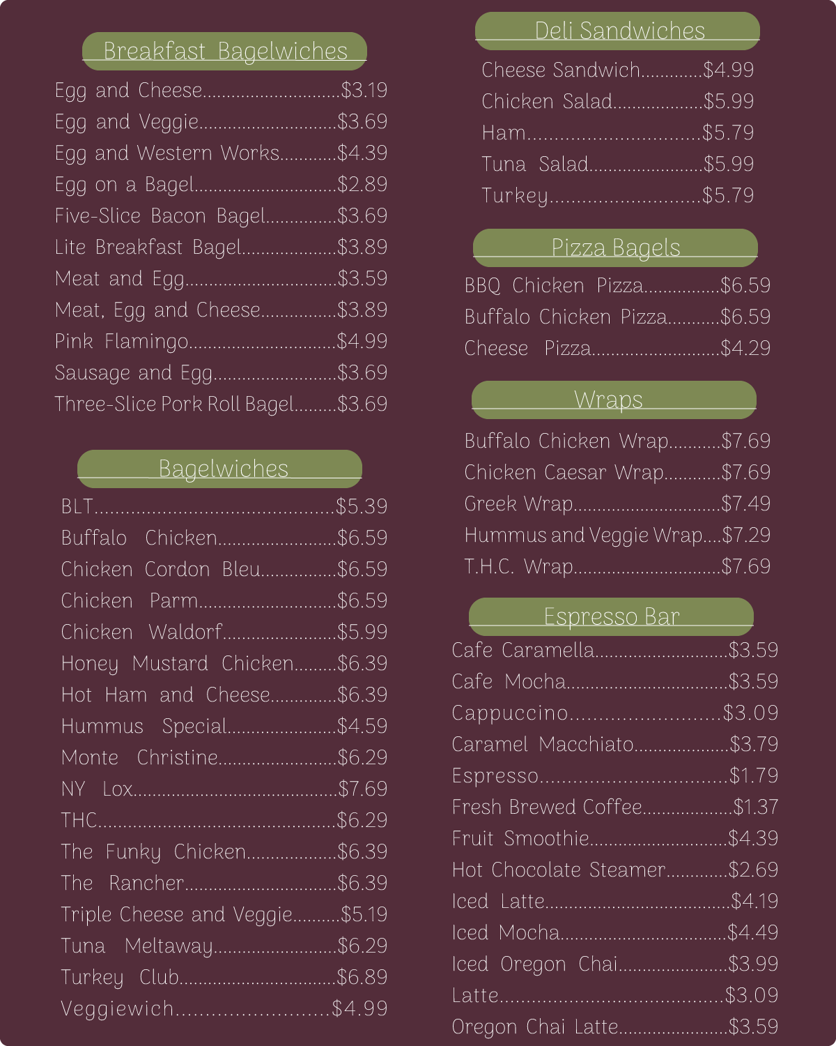 The Bagel Bar menu