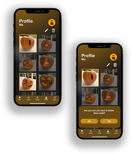 two images of a phone with deletion of the posts in progress