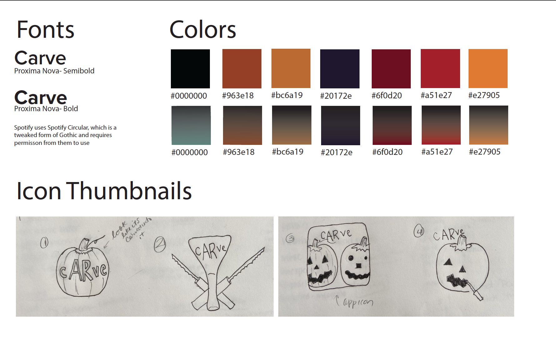 shows colors and type faces used in the website