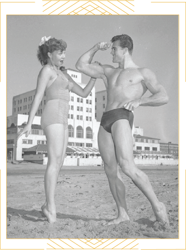 Young man and woman at the beach.