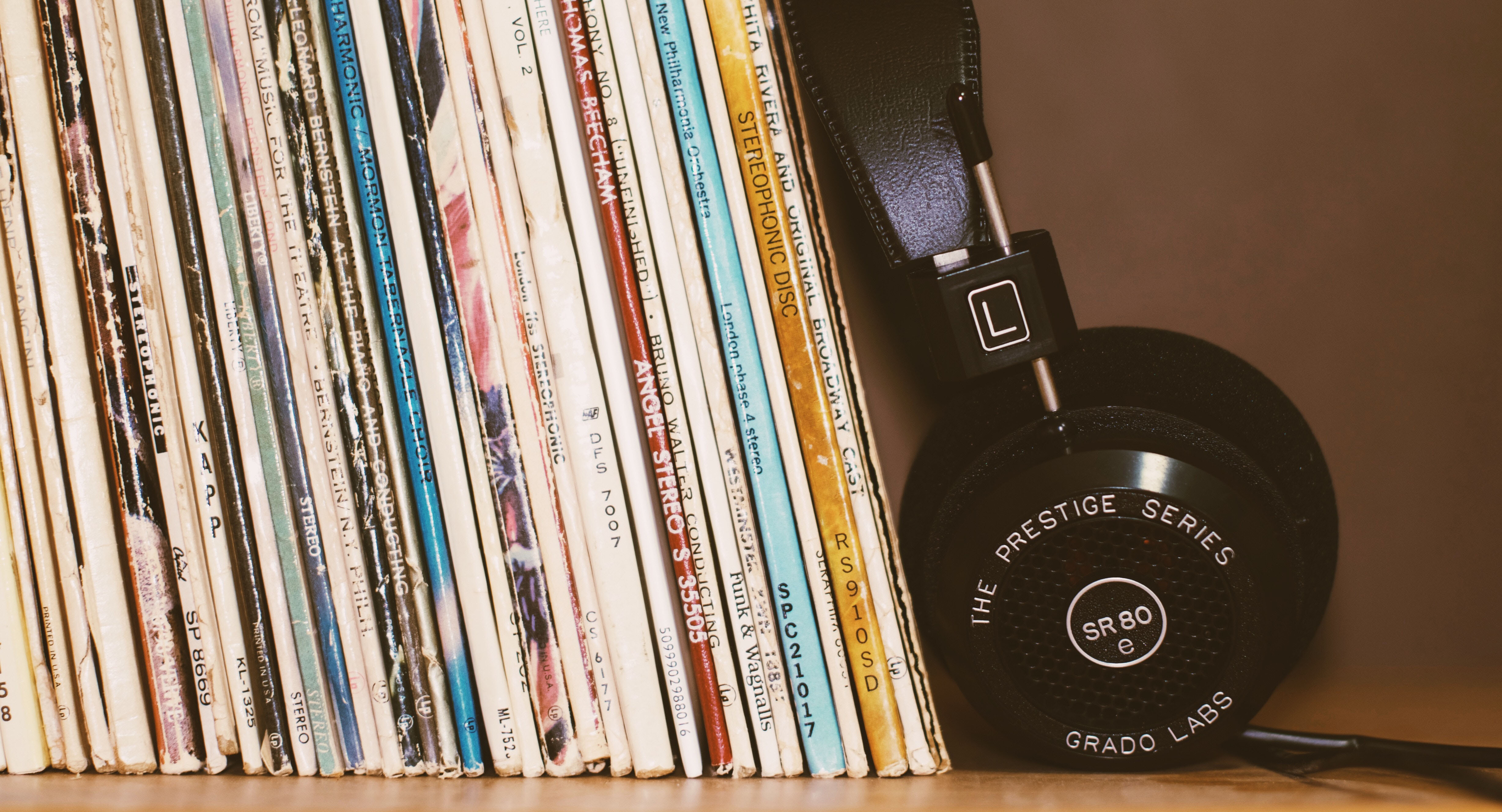 records and headphones